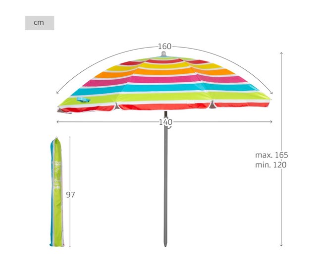 Aktive Sombrilla de playa inclinable rayas UV50 Multicolor