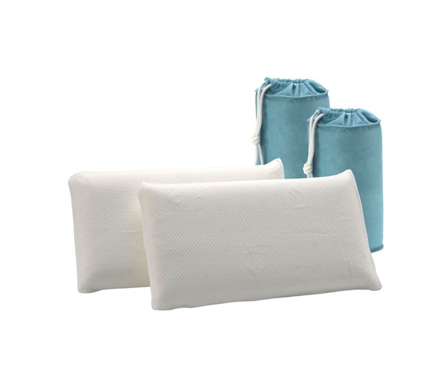 Pack 2 Almohadas Viscoelástica Aloe Vera Viaje 30x50cm con Bolsa Transporte 30x50 Blanco/ Gris