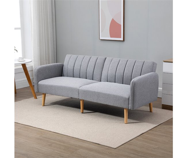 Sofá Cama de 2 Plazas Poliéster, Espuma, Madera de Caucho HOMCOM Gris
