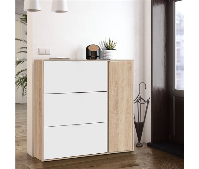 Mueble zapatero 4 Puertas Dana Roble/Blanco Roble