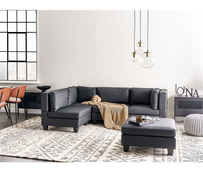 Beliani Sofá esquinero con reposapiés Piel sintética UNSTAD Negro
