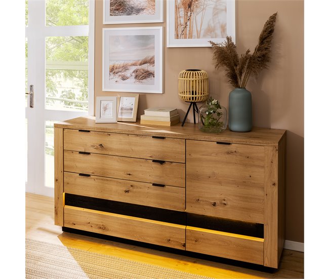 Bufé 1 puerta 4 cajones con LED Glenn Madera