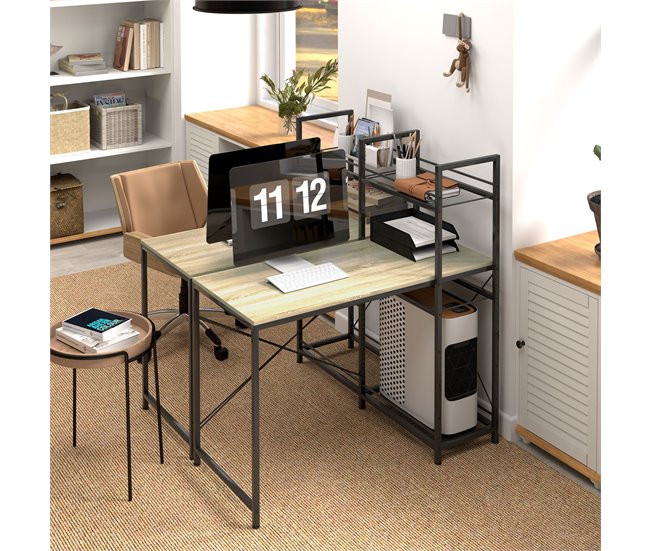 Escritorio con Estantería Melamina de Madera, Acero HOMCOM Marron