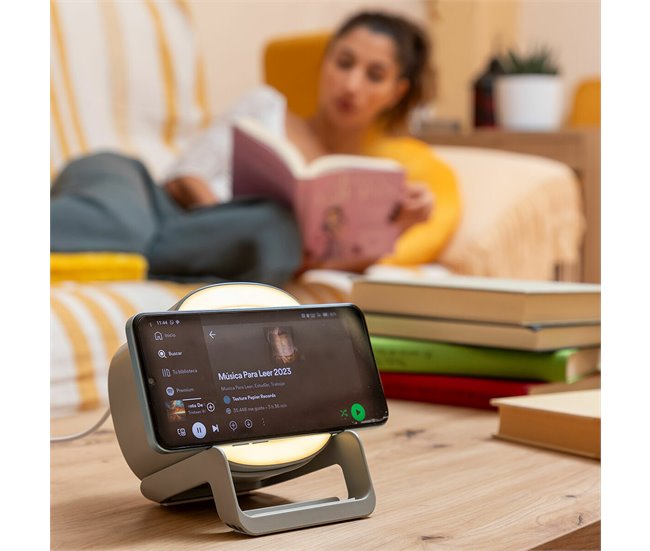 Altavoz Cargador Inalámbrico con LED Gris