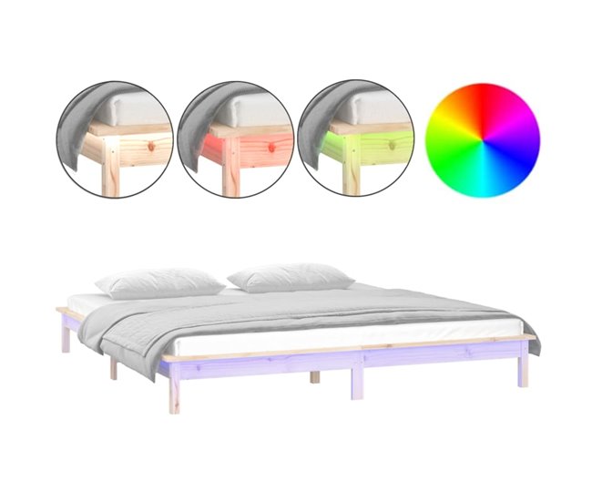 Estructura de cama de madera maciza con LED 120x200 Blanco
