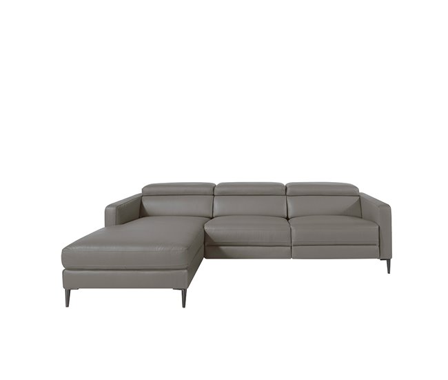 ANGEL CERDA Sofá chaise longue en piel con relax Gris Oscuro