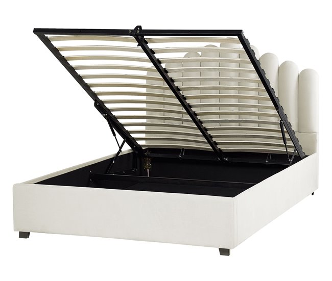 Beliani Cama con almacenaje Terciopelo VINCENNES 147x214 Blanco/ Beige