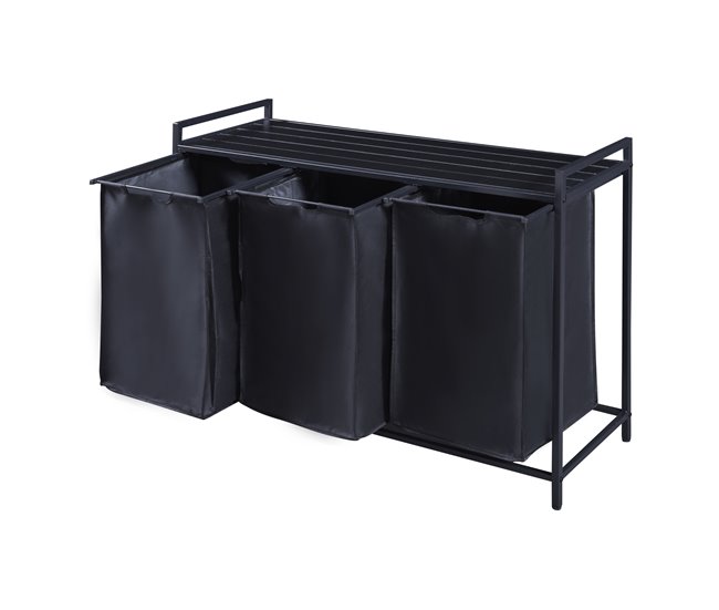 Clasificador de ropa Saltvik con 3 bolsas/ 45 L metal/poliéster Negro
