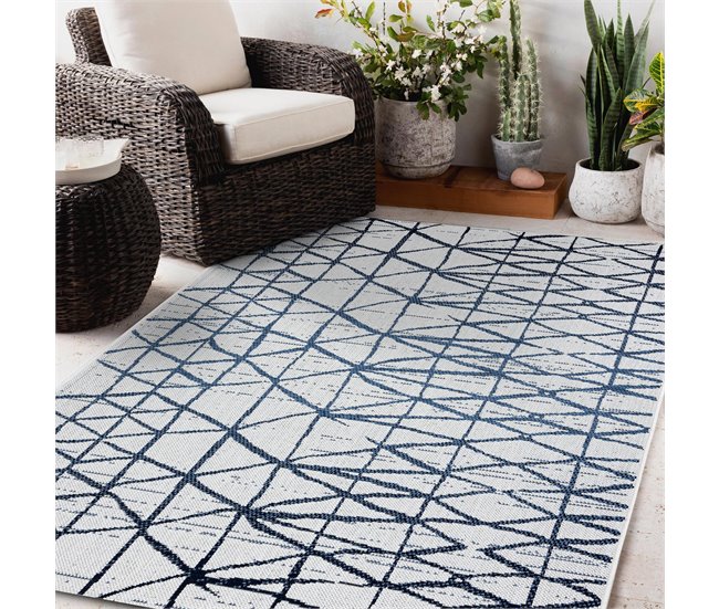 Alfombra COLOR 47278306 SISAL líneas triangulos 120x170 Azul