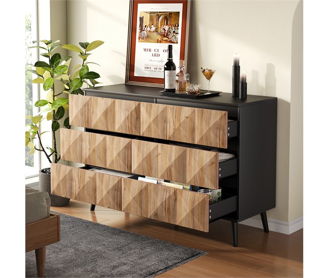 Cómoda doble con 6 cajónes Negro