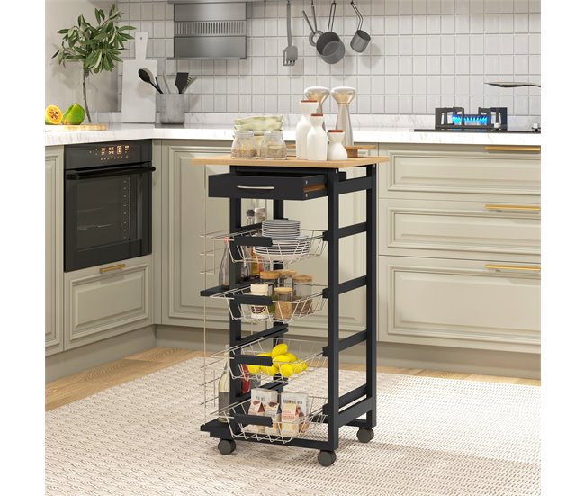 Carrito de Cocina MDF, Metal HOMCOM, hogar - cocina Negro