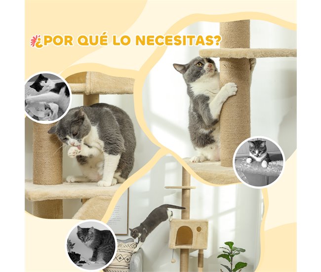 Árbol para Gatos Aglomerado de Madera PawHut Crudo