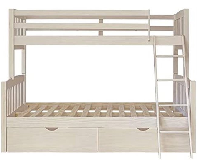 Litera Infantil de Matrimonio Triple de Madera Maciza Blanco