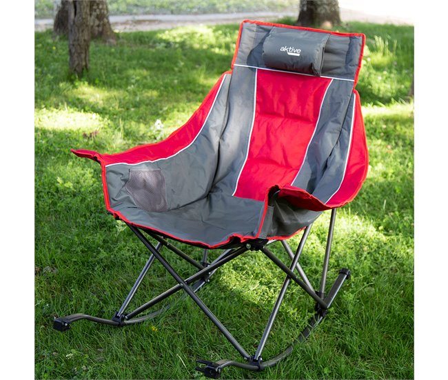 Aktive Silla mecedora plegable camping c/cojín y bolsillos Gris