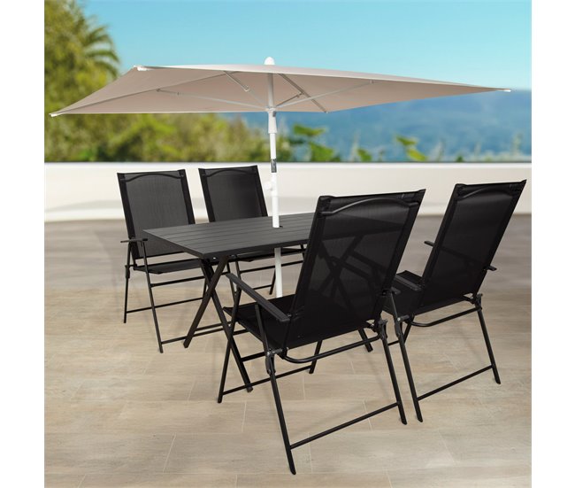 Aktive Mesa plegable de jardín de acero 4 personas Negro