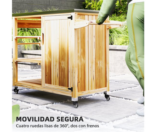 Carrito de Parrilla Acero, Madera de Abeto Outsunny Marron