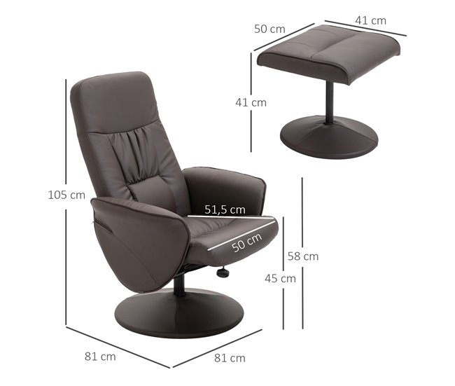 Sillón Reclinable Otomana Metal, PU, Espuma HOMCOM Marron