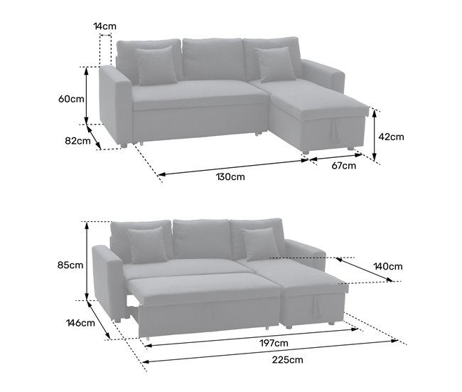 Sofá cama CLARK 3 plazas Gris