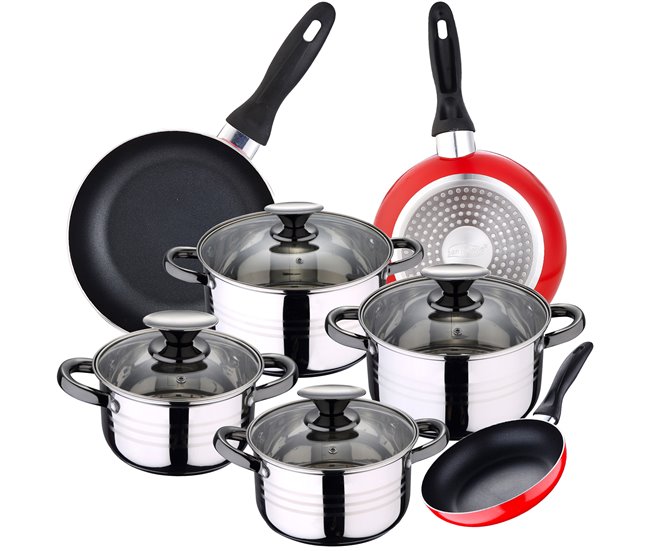 Bateria 8pc  apta para inducción + 3 sartenes Multicolor