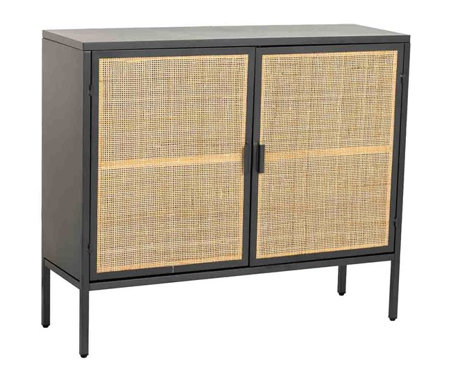 Aparador de metal y madera 2 puertas, Negro