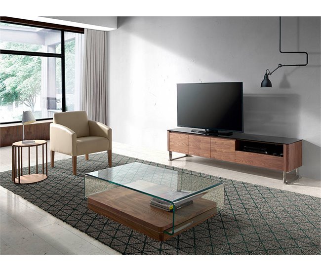 ANGEL CERDA Mueble TV cristal negro y nogal Nogal