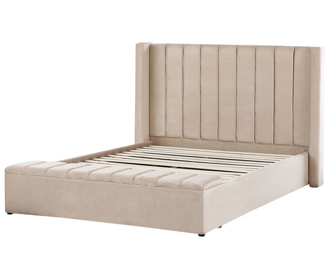 Beliani Cama con somier Terciopelo NOYERS 190x247 Beige