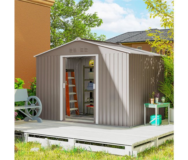 Caseta de Jardín Acero Galvanizado Outsunny Gris