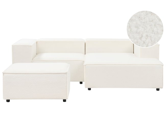 Beliani Sofá esquinero con reposapiés Bouclé ARDAL Crema
