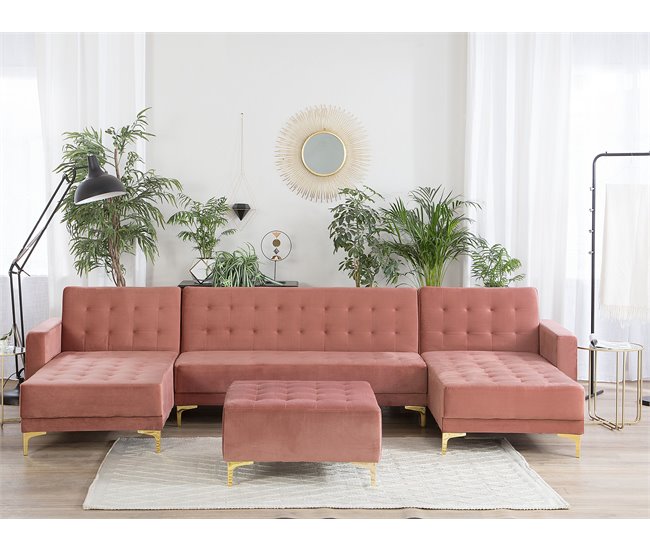 Beliani Sofá modular Terciopelo ABERDEEN Rosa