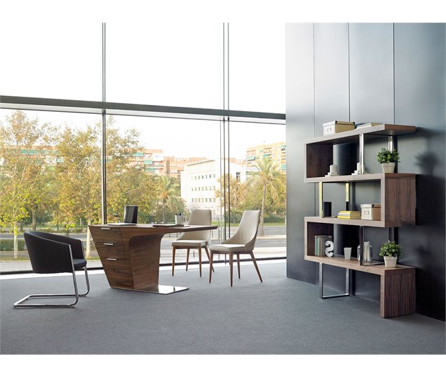 ANGEL CERDA Escritorio nogal y base acero cromado Nogal