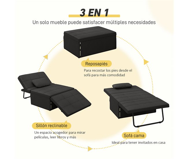 Sofá Cama Lino, Espuma HOMCOM, hogar - sofás y butacas Negro