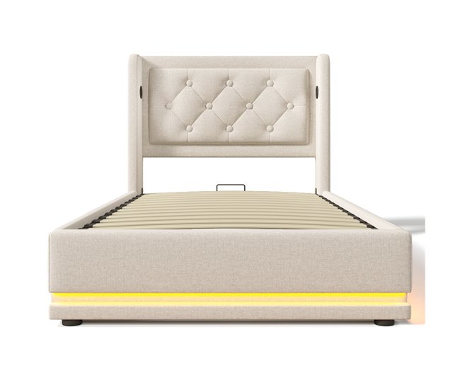 Cama individual de algodón con almacenaje 100x210 Beige
