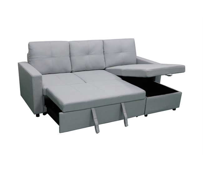 Sofá Cama Con Arcón y Chaise Longue Gris Claro