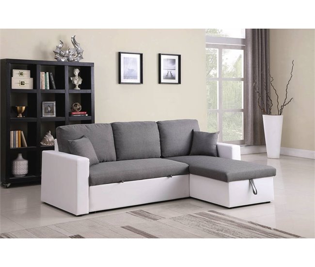 Sofá esquinero convertible "Alain" - 3 plazas Blanco/ Gris