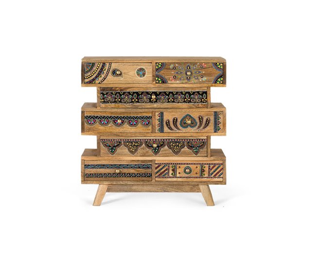 Cómoda fabricada a mano en madera de mango Multicolor