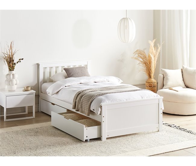 Beliani Cama con cajones Madera de pino OLENDON 99x206 Blanco