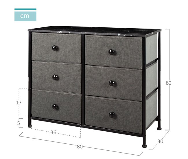 Max Home Cómoda 6 cajones de tela 80 Negro