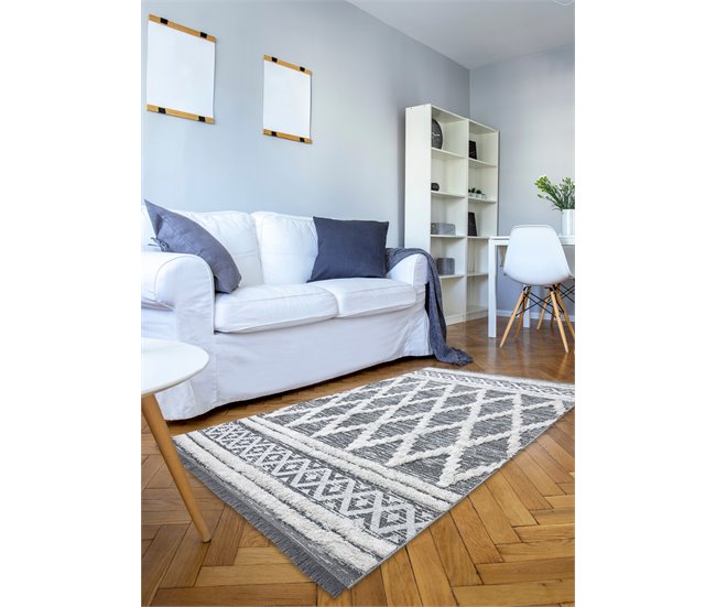 Alfombra ECO sisal BOHO MOROC Diamantes 22297 franjas 117x170 Gris