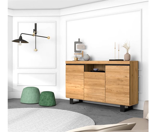 Aparador-Buffet con patas NATURALE Roble/Negro 140x40x92cm Marron