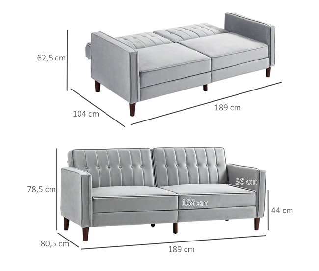 Sofá Cama Terciopelo HOMCOM, hogar - muebles de salón Gris