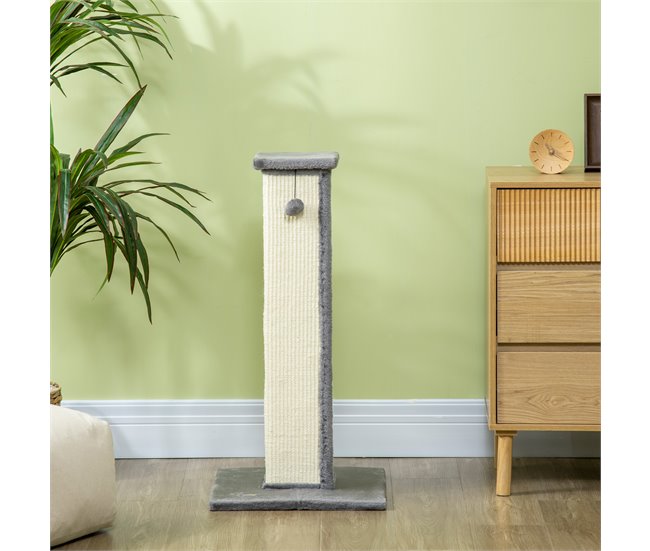 Rascador para Gatos Aglomerado de Madera, Felpa, Sisal PawHut Gris