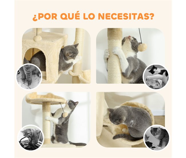 Árbol para Gatos Aglomerado de Madera, Felpa PawHut Crudo