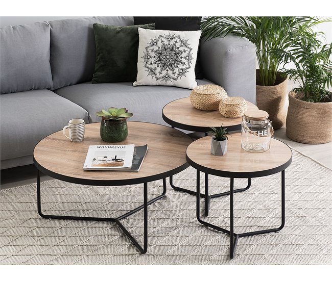 Beliani Conjunto de 3 mesas de centro MELODY Marron