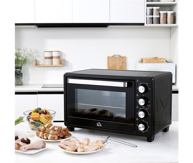 Horno Eléctrico Metal, Acero Inoxidable y Vidrio Templado HOMCOM Negro