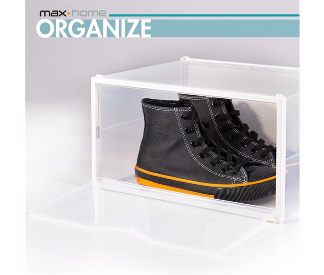 Pack 6 cajas zapatos plástico apilables y antivuelco Max Home Blanco