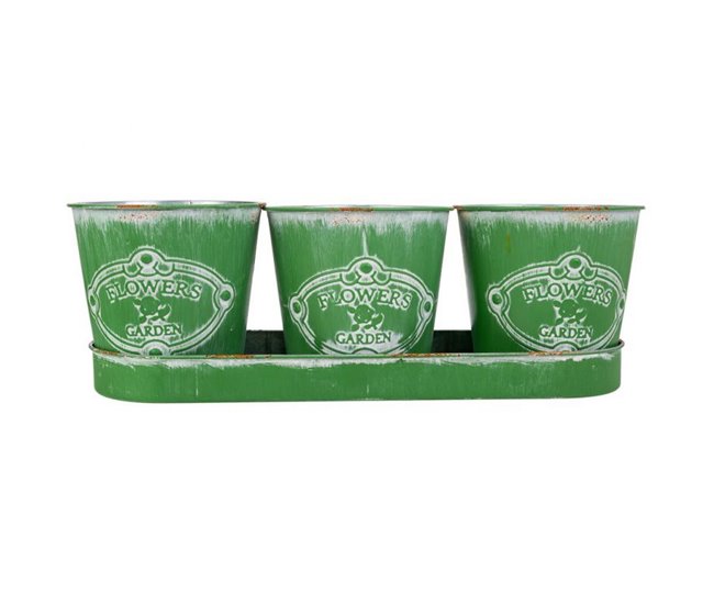 3 Cubos de metal y Bandeja Verde