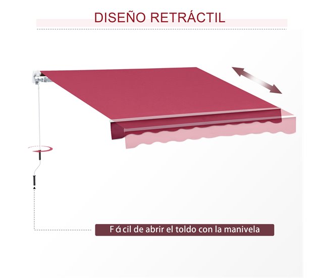 Toldo Manual Plegable Poliéster, Metal Outsunny 395x245 Rojo