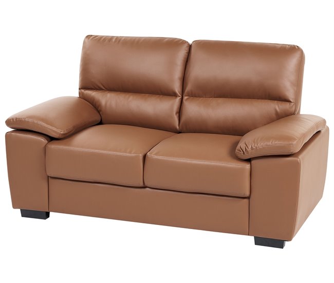 Beliani Sofá de 2 plazas Piel sintética VOGAR Dorado