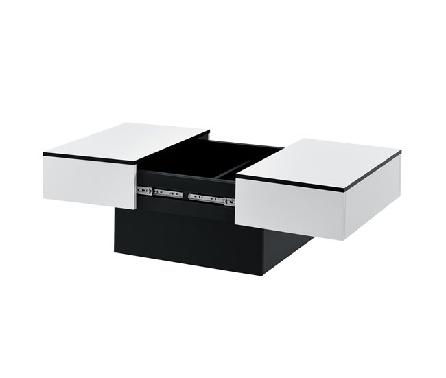 Mesa de centro Lens con Compartimentos Ocultos aglomerado Blanco/ Negro