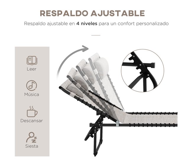 Tumbona Reclinable Acero, PVC Outsunny, deportes y ocio - playa Azul Claro